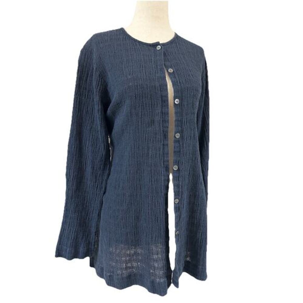 Pure Jill‎ J Jill Linen Blend Blue Sheer Pleated Button Down Top Size Small